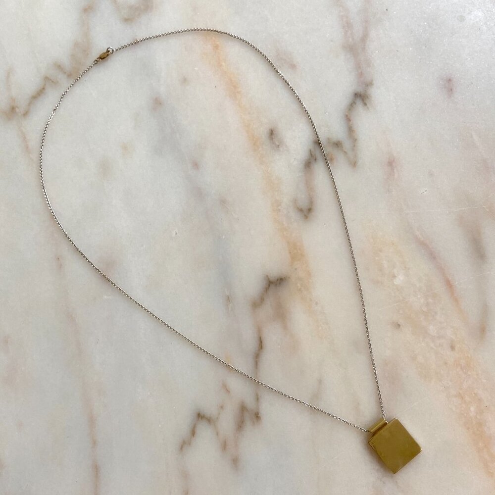 ANOTHER FEATHER ACME NECKLACE SQUARE BRASS PENDANT SILVER LONG CHAIN